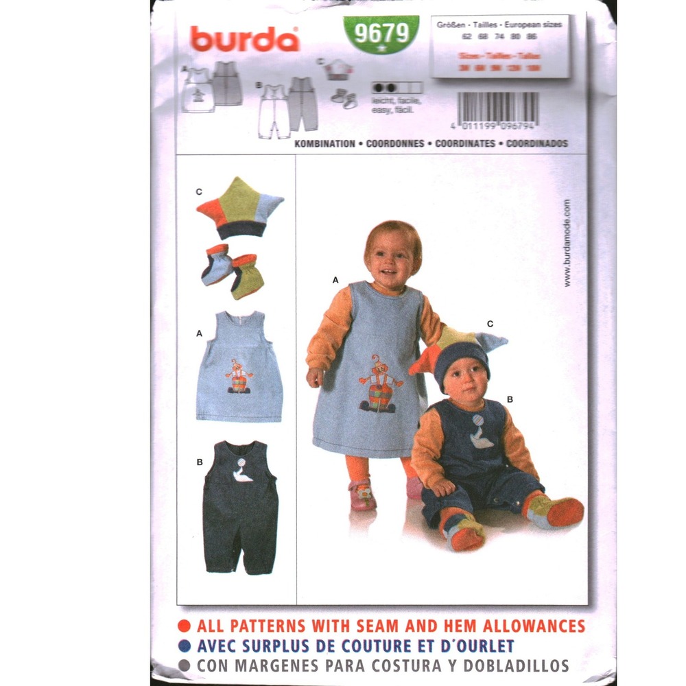 Burda 9679 Baby Toddler Sewing Pattern Jumper Romper Hat Booties Size 3M-18M
